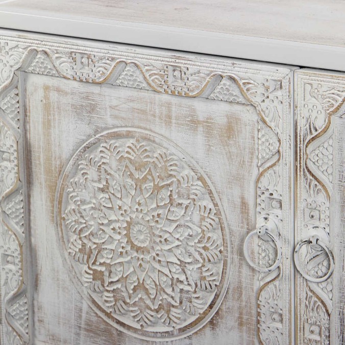 consola de metal y madera tallada 120x35x90 cm