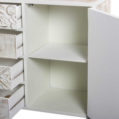 aparador de metal y madera tallado 120x35x80 cm