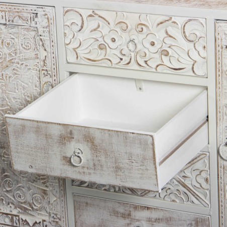 aparador de metal y madera tallado 120x35x80 cm