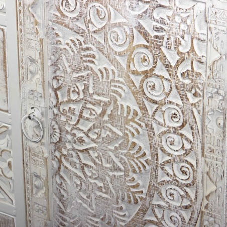 aparador de metal y madera tallado 120x35x80 cm