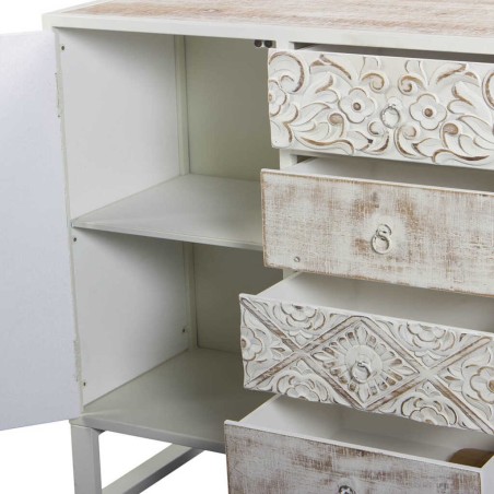 aparador de metal y madera tallado 120x35x80 cm