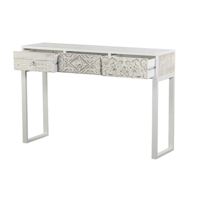 consola de metal y madera tallado 120x35x80 cm