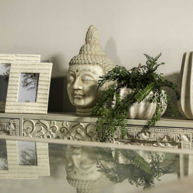 consola de metal y madera tallado 120x35x80 cm