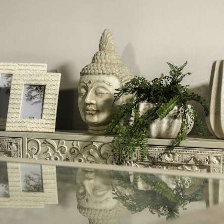 consola de metal y madera tallado 120x35x80 cm