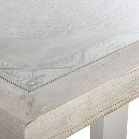 mesa comedor de metal y madera tallada 190x90x78cm