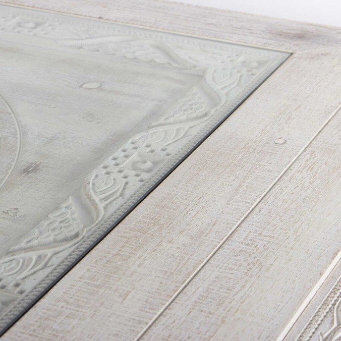 mesa comedor de metal y madera tallada 190x90x78cm