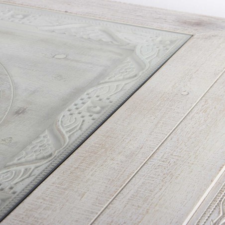 mesa comedor de metal y madera tallada 190x90x78cm