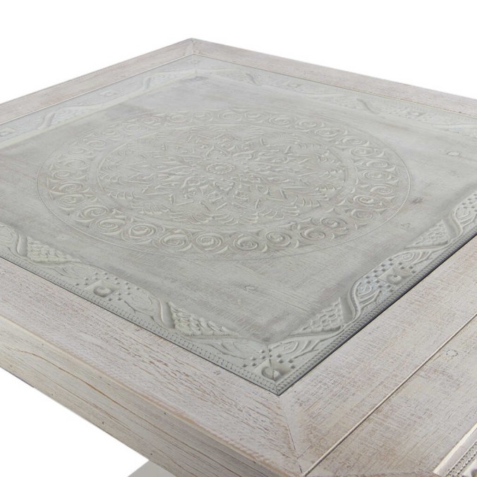 mesa comedor de metal y madera tallada 190x90x78cm