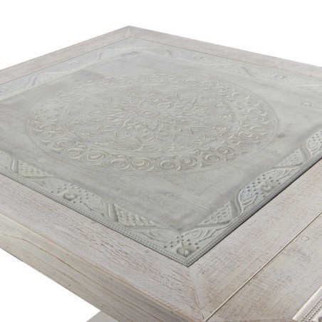 mesa comedor de metal y madera tallada 190x90x78cm