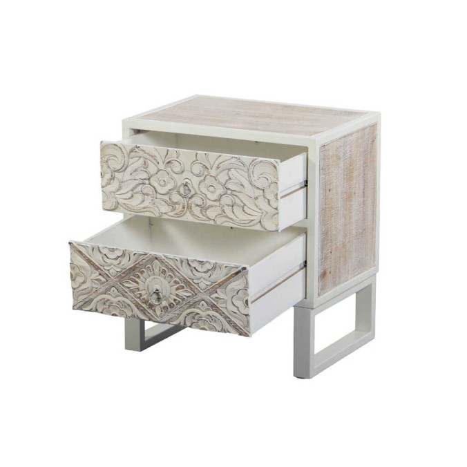 mesita metal y madera tallado 45x33x50 cm