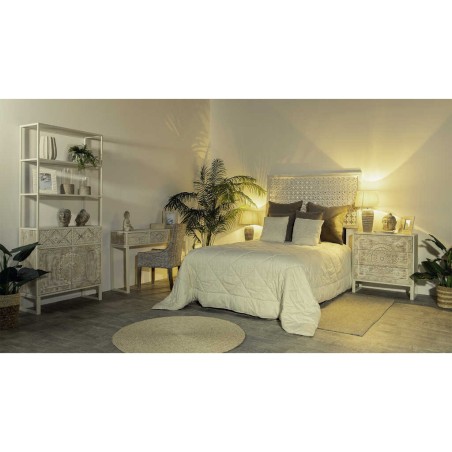 mesita metal y madera tallado 45x33x50 cm