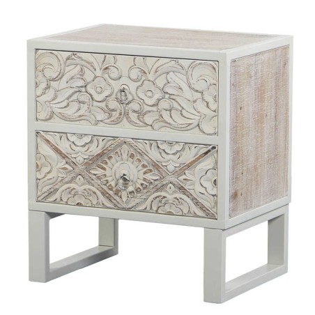 mesita metal y madera tallado 45x33x50 cm