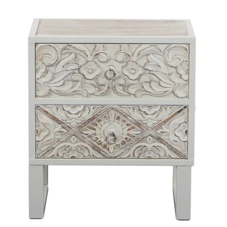 mesita metal y madera tallado 45x33x50 cm