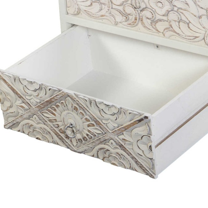 mesita metal y madera tallado 45x33x50 cm