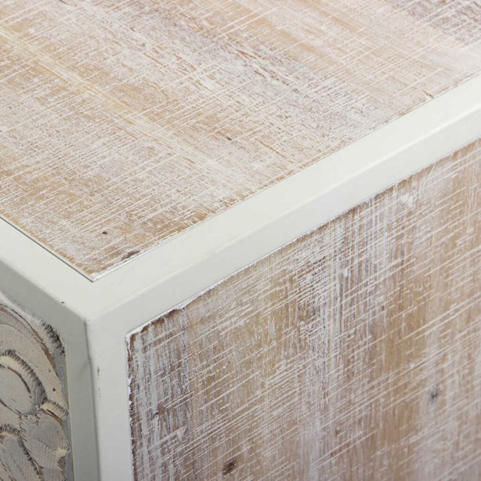 mesita metal y madera tallado 45x33x50 cm