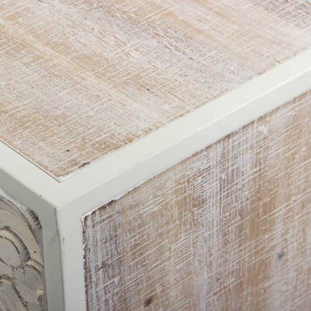 mesita metal y madera tallado 45x33x50 cm