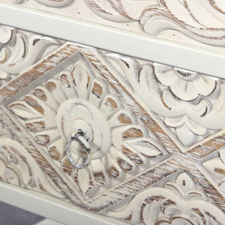 mesita metal y madera tallado 45x33x50 cm