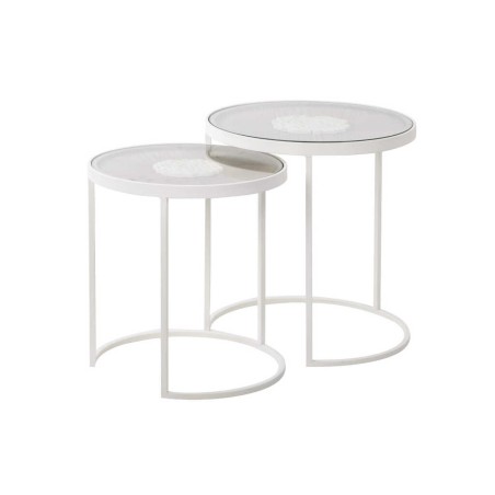 set 2 mesas metal-madera talla 47x47x50-42x42x45cm