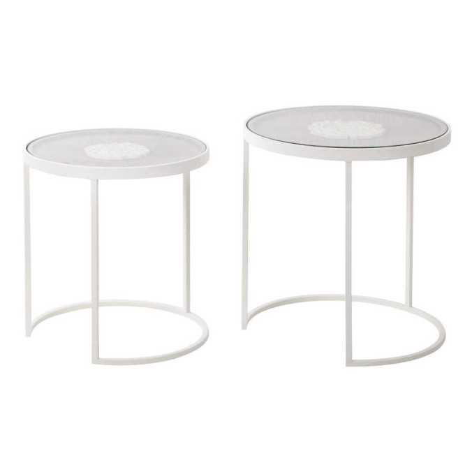 set 2 mesas metal-madera talla 47x47x50-42x42x45cm