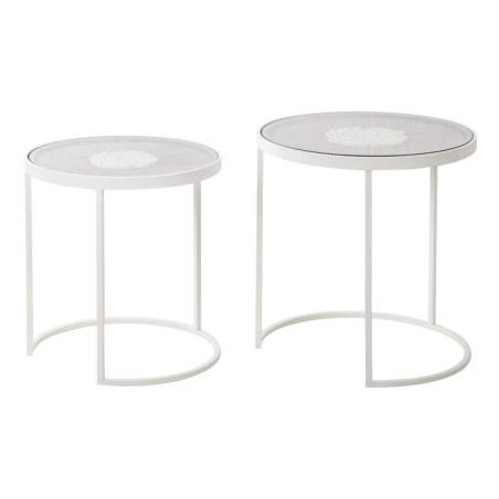 set 2 mesas metal-madera talla 47x47x50-42x42x45cm