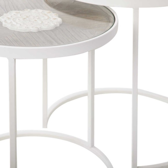 set 2 mesas metal-madera talla 47x47x50-42x42x45cm