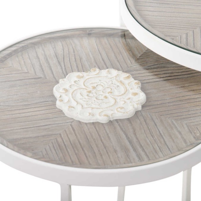 set 2 mesas metal-madera talla 47x47x50-42x42x45cm