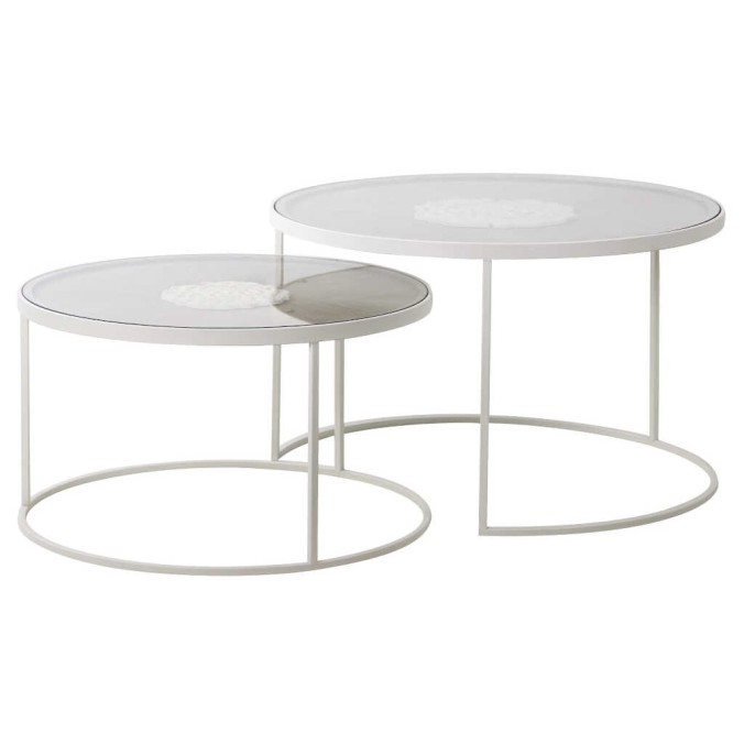 set 2 mesas metal-madera talla 80x80x50-70x70x40cm