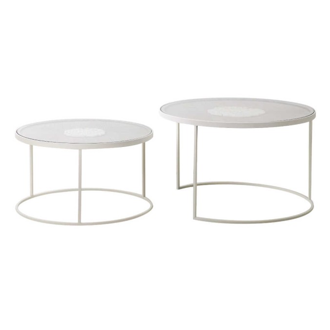 set 2 mesas metal-madera talla 80x80x50-70x70x40cm