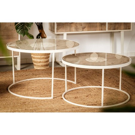 set 2 mesas metal-madera talla 80x80x50-70x70x40cm