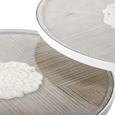 set 2 mesas metal-madera talla 80x80x50-70x70x40cm