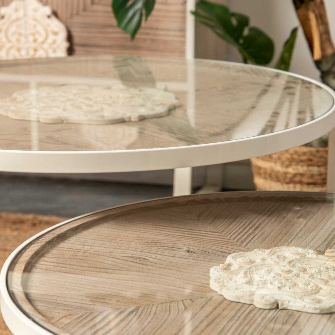 set 2 mesas metal-madera talla 80x80x50-70x70x40cm