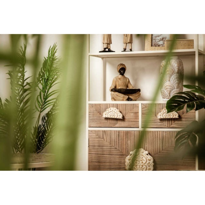 librero metal y madera tallada 84x35x200 cm