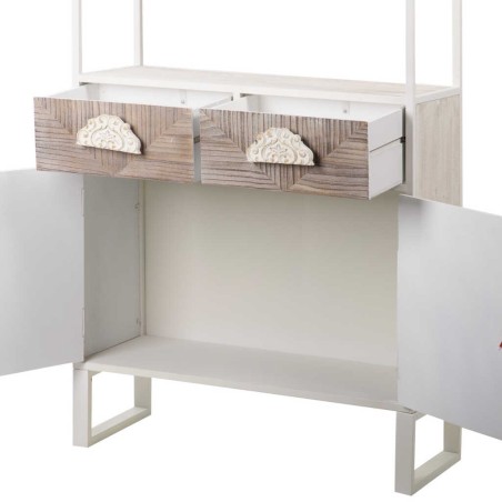 librero metal y madera tallada 84x35x200 cm