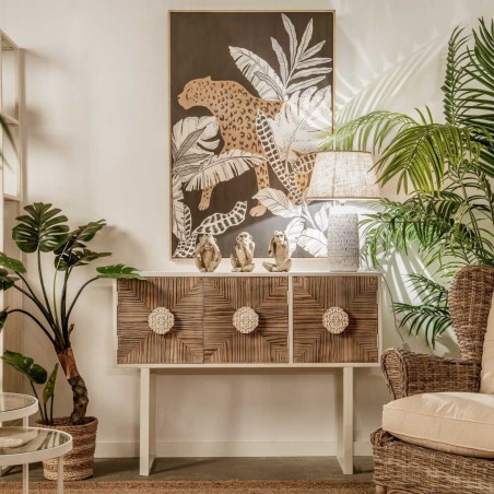 aparador metal y madera tallada 120x35x90 cm