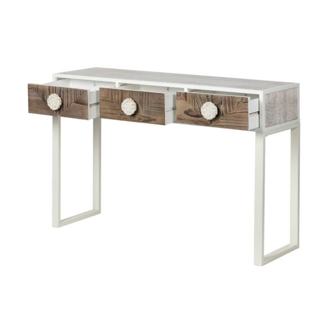 consola metal y madera tallada 120x35x80 cm