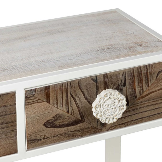 consola metal y madera tallada 120x35x80 cm