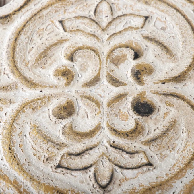 mesa comedor metal y madera tallada 190x90x78 cm