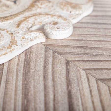 mesa comedor metal y madera tallada 190x90x78 cm