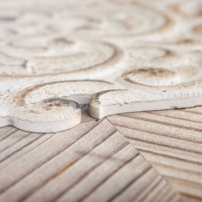 mesa comedor metal y madera tallada 190x90x78 cm