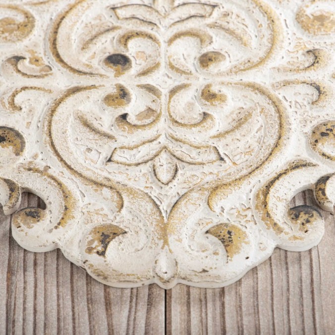 mesa comedor metal y madera tallada 190x90x78 cm