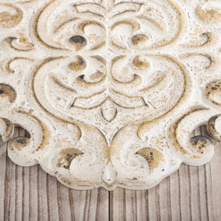 mesa comedor metal y madera tallada 190x90x78 cm