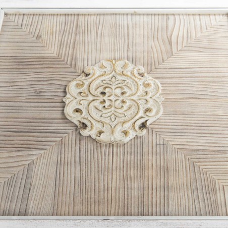 mesa comedor metal y madera tallada 190x90x78 cm