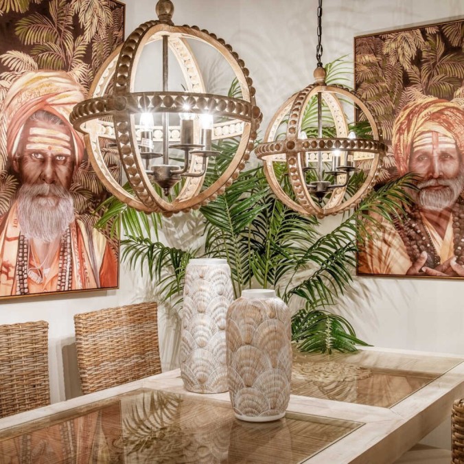 mesa comedor metal y madera tallada 190x90x78 cm