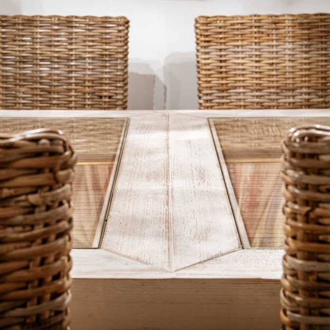 mesa comedor metal y madera tallada 190x90x78 cm