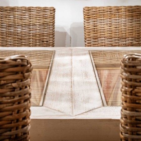 mesa comedor metal y madera tallada 190x90x78 cm