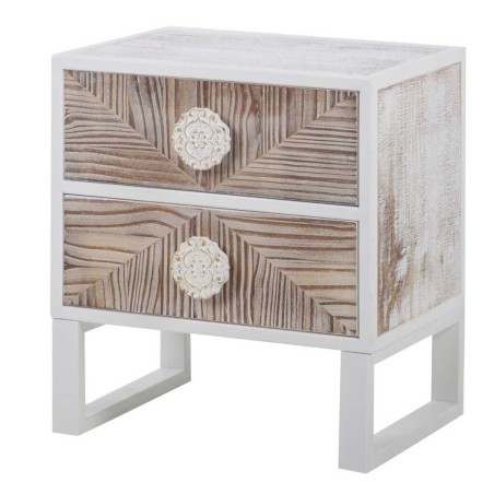 mesita metal y madera tallada 45x33x50,5 cm