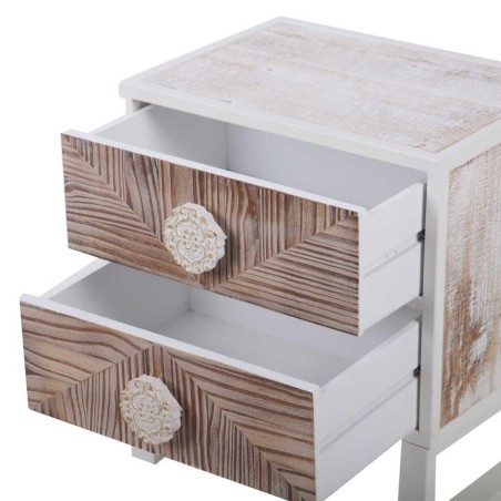 mesita metal y madera tallada 45x33x50,5 cm