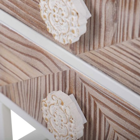 mesita metal y madera tallada 45x33x50,5 cm