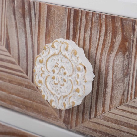 mesita metal y madera tallada 45x33x50,5 cm