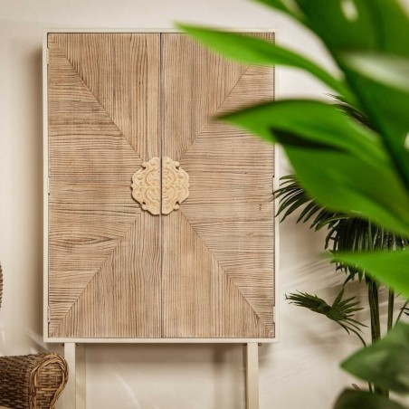 cabinet metal y madera tallada 85x38x175 cm